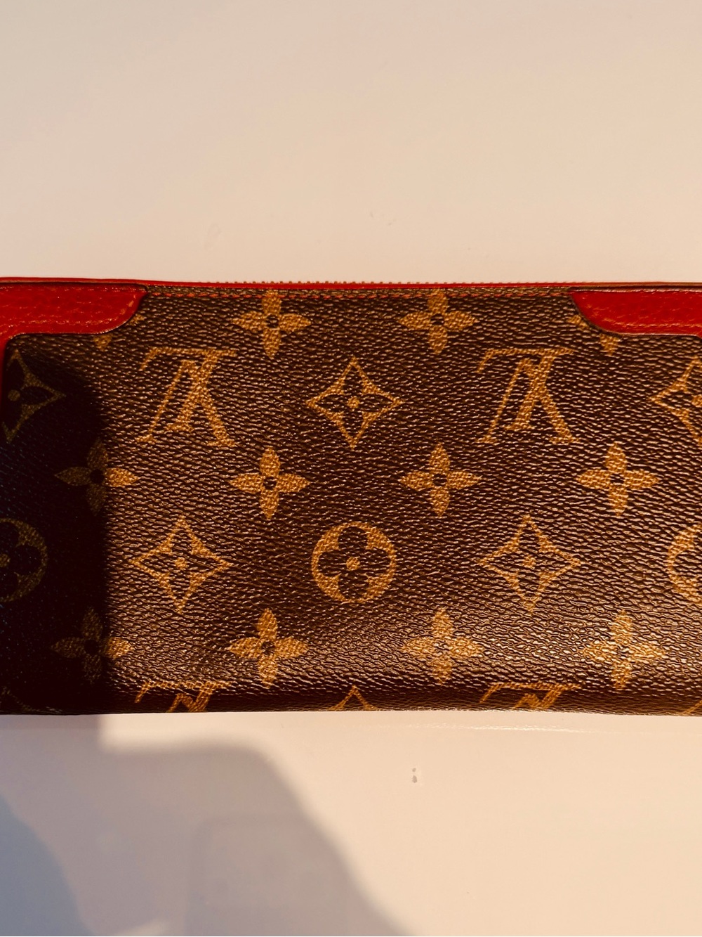Louis Vuitton Monogram Canvas Wallet with Red Trim